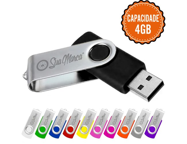 Pen Drive Giratrio Personalizado De Plstico E Metal Com Capacidade De 4GB