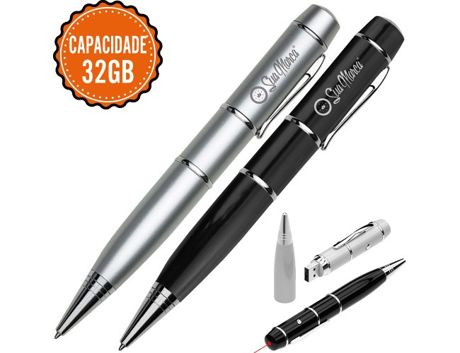 Caneta Pen Drive Personalizada De Metal Com Laser Point E Capacidade De 32GB