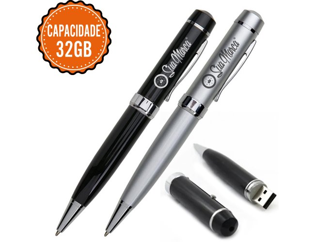 Caneta Pen Drive Personalizada De Metal Com Laser Point E Capacidade De 32GB