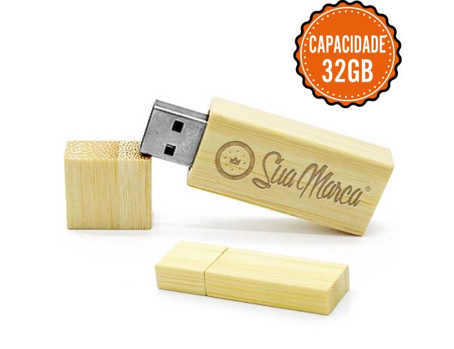 Pen Drive Ecolgico Retangular Personalizado De Bambu Com Tampa Fixada Por Im E Capacidade De 32GB