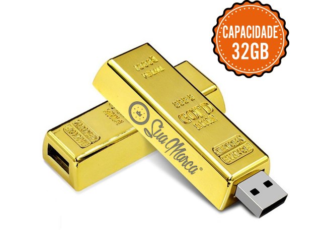 Pen Drive Personalizado Com Formato De Barra De Ouro Retrtil E Capacidade De 32GB