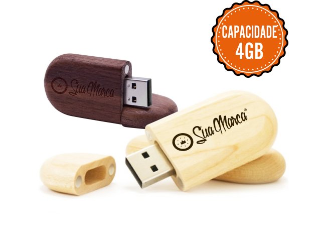 Pen Drive Ecolgico Oval Personalizado De Bambu E Madeira Com Tampa Fixada Por Im E Capacidade De 4GB