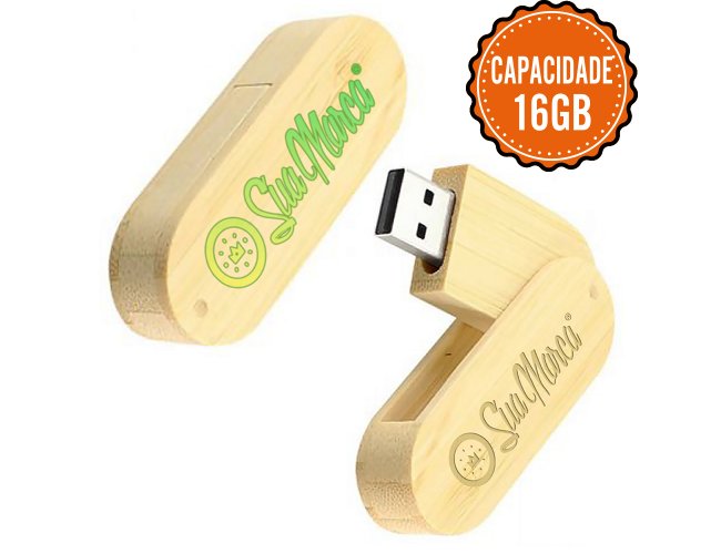 Pen Drive Giratrio Ecolgico Personalizado De Bambu Modelo GRANDE Com Capacidade De 16GB