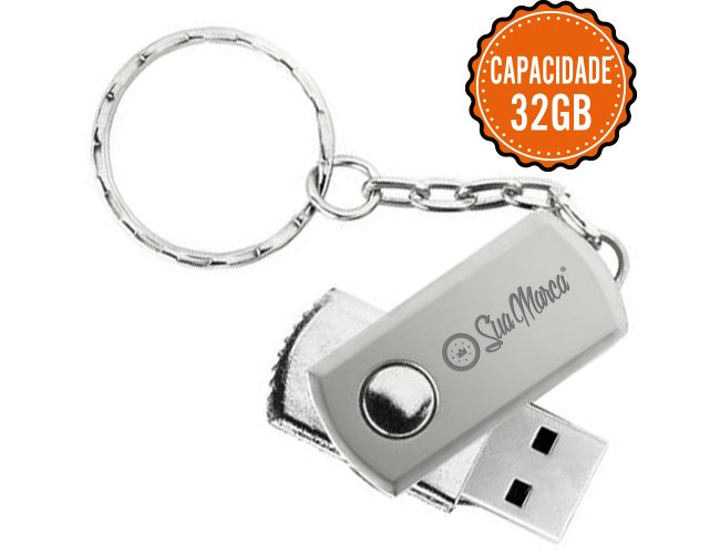 Pen Drive Personalizado Giratrio De Metal Com Argola De Chaveiro IRON E Capacidade De 32GB