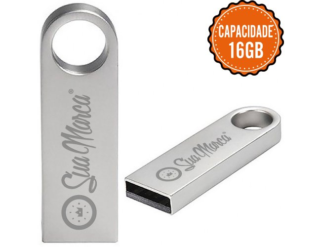 Mini Pen Drive Personalizado De Metal Com Furo Redondo E Capacidade De 16GB