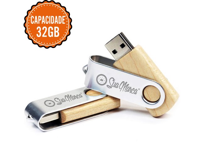 Pen Drive Giratrio Ecolgico Personalizado De Bambu E Metal Com Capacidade De 32GB