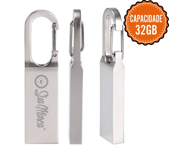 Pen Drive Personalizado De Metal Com Mosqueto E Capacidade De 32GB