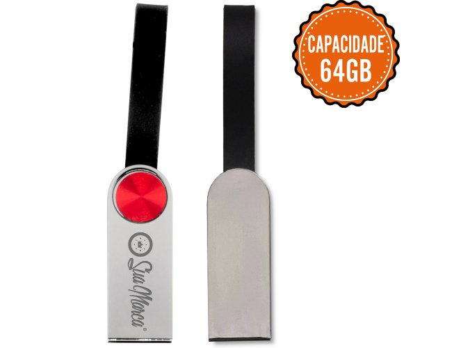 Mini Pen Drive Personalizado De Metal Com Detalhe Circular Vermelho Com Capacidade De 64GB